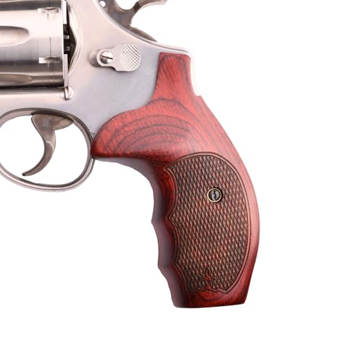 Altamont S&W N Round Combat Fingergroove Revolver Grip - Real Wood Gun Grips fit Smith and Wesson N Round Frame Revolvers - Made in USA (Rosewood Checkered Fleur-de-Lis, One Size)
