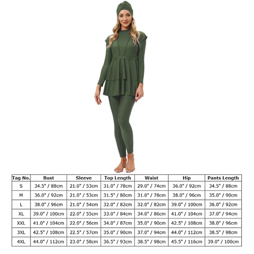Muslin Women Swimsuit Modest Tummy Control Hight Waist Swimwear Long Swimshirt Slimming Swim Pants Cute Islamic Long Sleeve Plus Size Bathing Suit Full Body Burkini Sets Green (3Pcs) 3Xl #TOP2