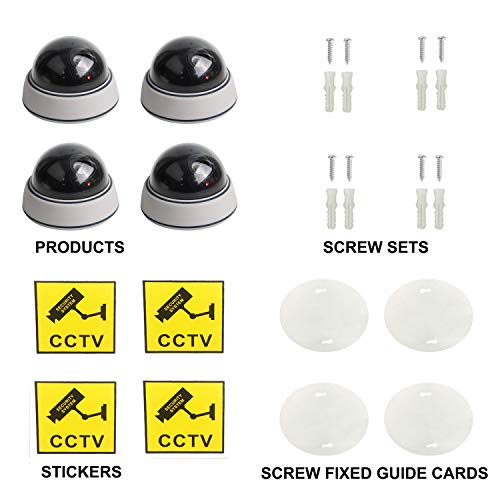 Lebote (4 Pack) Fake Dummy Security Camera Cctv Dome Camera With Flashing Red Led Light Dummy Surveillance Camera Outdoor Indoor Use For Home Security #TOP4