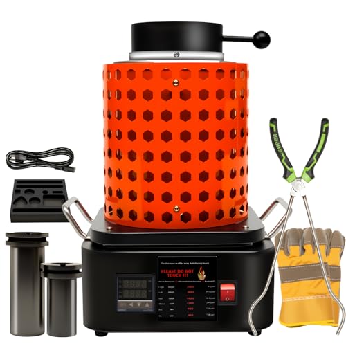 HOZYZO 110V Electric Melting Furnace Kit 1800W PID Digital Smelting Furnace with 1KG & 3KG Graphite Crucibles Portable Desktop Metal Smelter for Gold Silver Copper Aluminum Casting