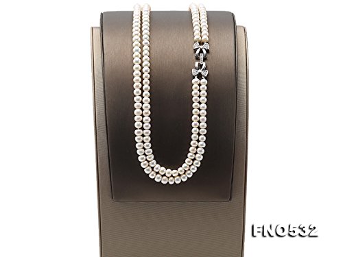 Jyx Pearl Double Strand Necklace Aa+ Quality 7-7.5Mm White Flatly Round Freshwater Pearl Necklace #TOP2