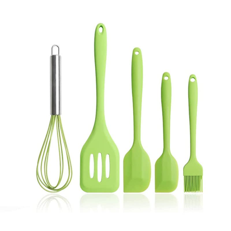 Image of Oren Empower Set of 5 Pcs Silicone Spatula & Kitchen Utensil with Hook Design for Cooking, Baking & Mixing /Non-Stick BPA Free /Heat Resistant Item, Flexible Non Toxic Silicon Cookware Tools - Green