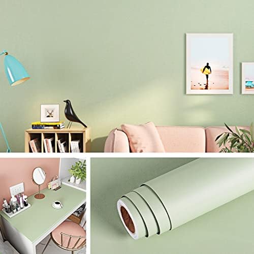 Livelynine Removable Sage Green Wallpaper Peel and Stick Wallpaper for Bedroom Boys Kids Room Bathroom Apartments Light Green Contact Paper for Cabinets Desk Classroom Walls Vintage 15.8X78.8