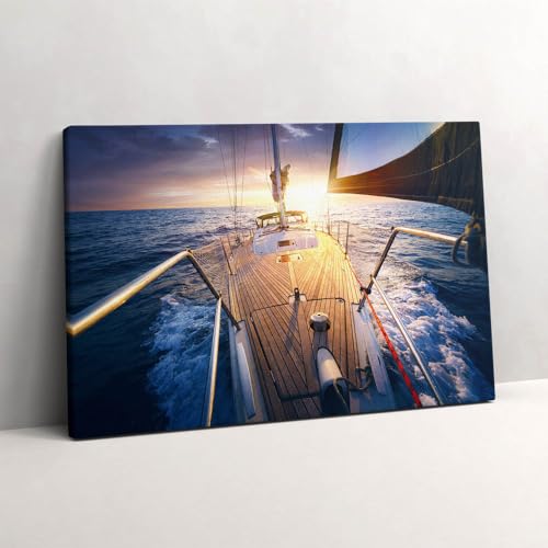 Murale d'art tableau photo sur toile coucher de soleil voilier 60x40cm deco