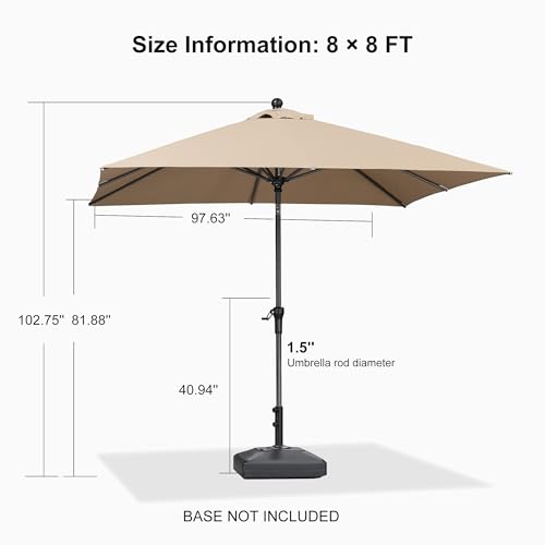 Image of PURPLE LEAF Patio Market Umbrella 8' x 8' Square Tilt Taupe 8 Ribs Garden