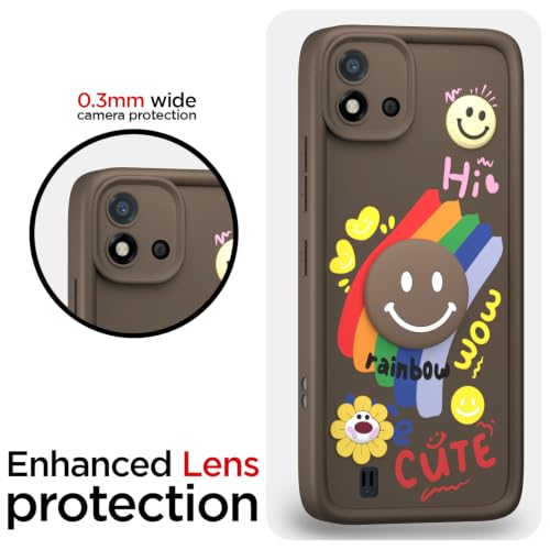 Image of Pikkme Back Cover for Realme C20 | Soft Silicone| Cute Rainbow Smile & 3D Cartoon Flower Design | Shockproof Raised Camera Protection Bumper Case (Brown)
