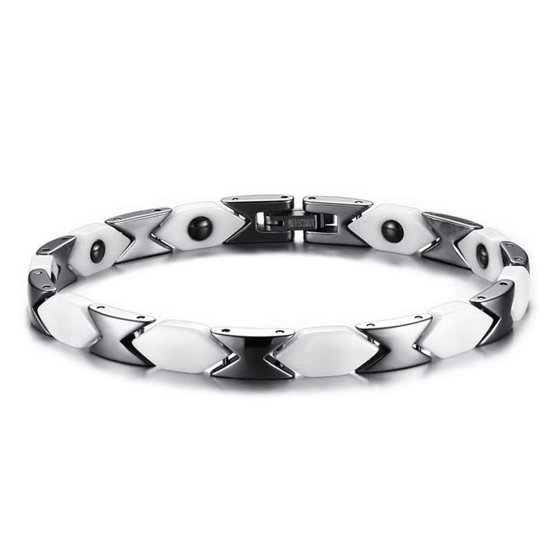 Joielavie Bracelet pour Homme Femme en Céramique Acier avec Hématite Aimanté Argent Blanc...