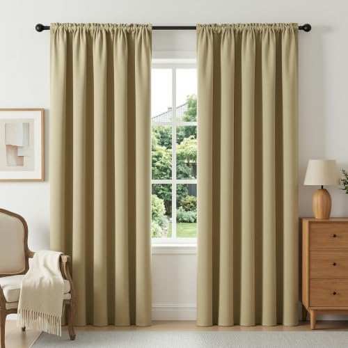 CUCRAF Beige Blackout Curtains 84 inch Length 2 Panels Set, Rod Pocket Room Darkening Drapes for Bedroom Living Room, Insulated Thermal Light Blocking Window Curtain (W52 x L84 Inch)