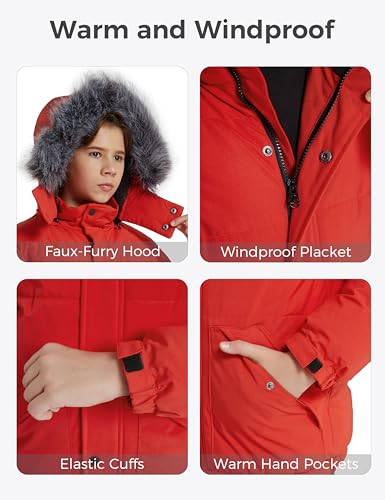 Image of wantdo Boys' Winter Coat Waterproof Puffer Jacket with Detachable Hood | Removable Faux Fur Hood,5000mm Waterproof,Fleece Lined,Outerwear,Machine Washable
