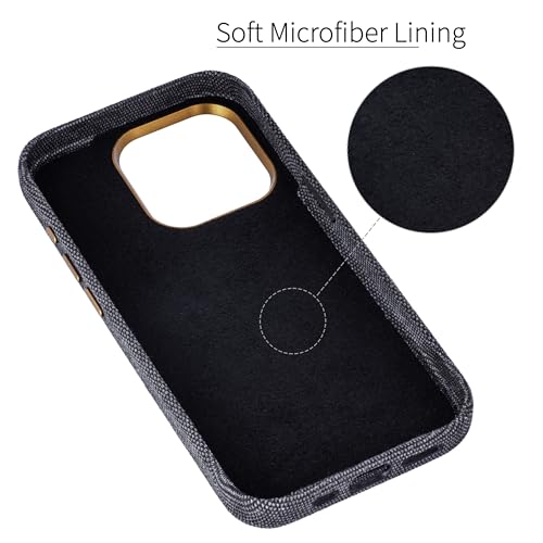 Image of Dockem Fabric Card Case for iPhone 15 Pro with Built-in Metal Plate for Magnetic Mounting, Stitched-on Genuine Leather Wallet with 2 Credit Card /ID Slots: M2F 15 Pro [Grey w /Light Brown]