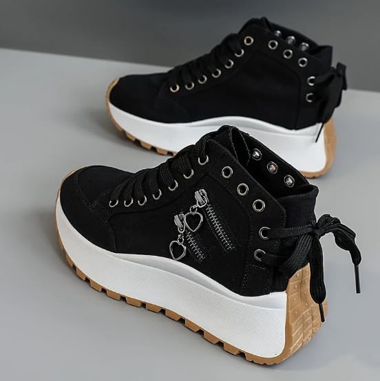Womens High Top Sneakers Platform Metal Zipper Canvas Shoes Fashion Comfortable Lace Up Versatile Sneakers2