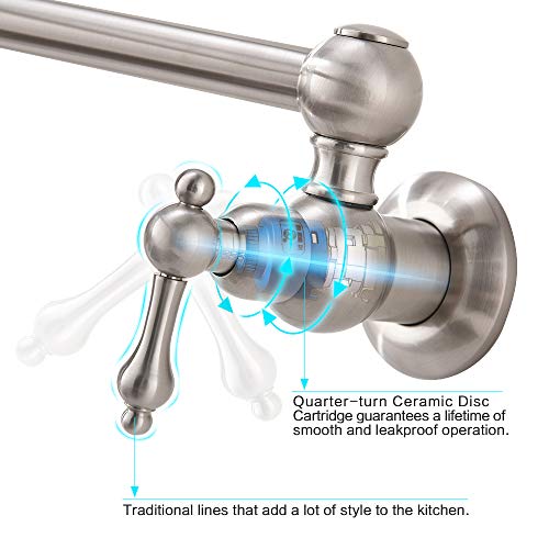 Brushed Nickel Wall Mount Pot Filler Faucet-Bokaiya Stainless Steel Stove Pot Filler Commercial Wall Mount Kitchen Sink Faucet Folding Stretchable With Single Hole Two Handles #TOP6