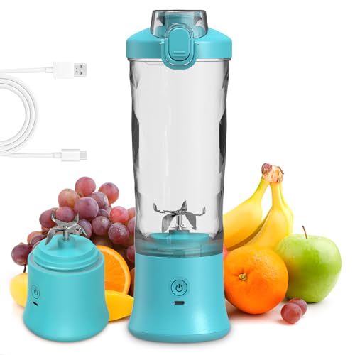 Licuadora Portátil de 600 ML,USB Mini Licuadora Recargable para Batidos Batidos con Batería de 4000 mAh y 6 Cuchillas, Batidora de Batidos con 2 Modos, Vaso Exprimidor Agua IP67 Tapa Sport para Viajes