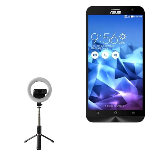 BoxWave Stand and Mount Compatible with ASUS Zenfone 2 Deluxe - RingLight SelfiePod, Selfie Stick Extendable Arm with Ring Light - Jet Black