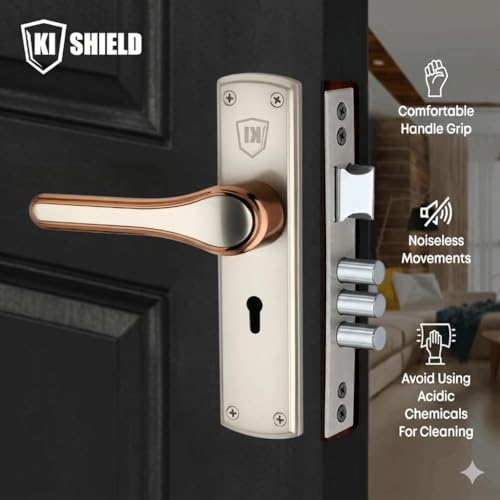 Image of SS /Rose Gold Finish Mortise Door Lock Handle Set | 8 inch Zinc lockset 1006 | KY 6-Lever 65mm Lock Mechanism | Suitable for Left & Right Handed Living Room Doors, Bedroom Door,Main Door