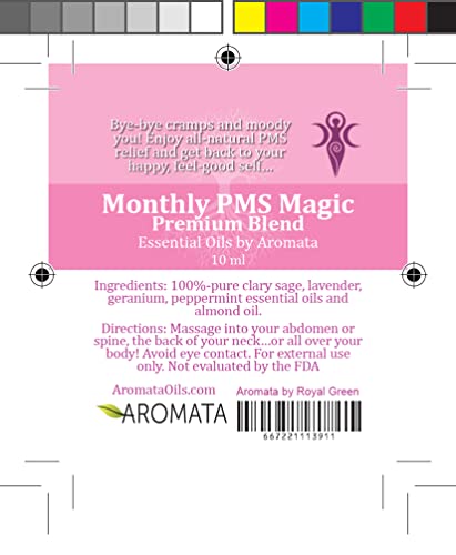 Aromata Monthly Pms Magic Relief For Period Cramps, Discomfort & Moody You. Essential Oil Blend To Balance Hormones, Ease Muscle Spasms, Bloating & More. Therapeutic Grade, Premixed, 100% Natural. #TOP2