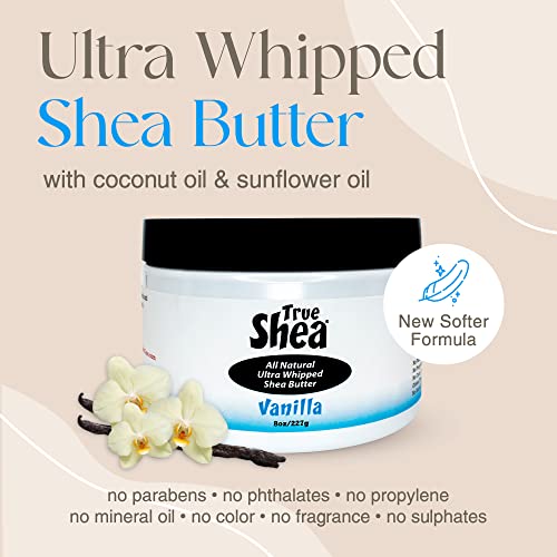 True Shea All Natural Ultra Whipped Shea Butter With Coconut Oil And Sunflower Oil, Vanilla, 8 Ounces #TOP1