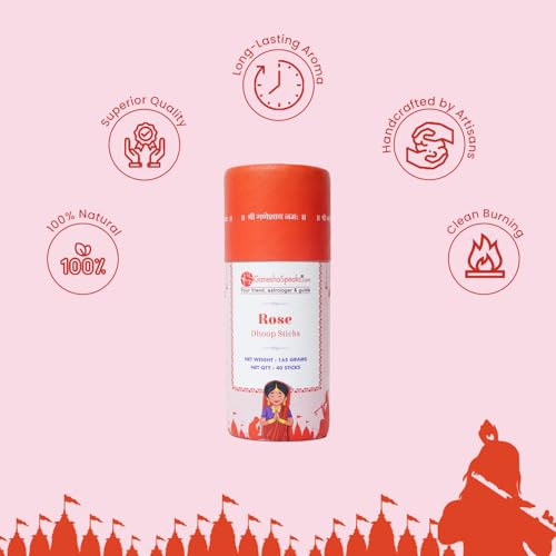 Image of GaneshaSpeaks Bambooless Dhoop Sticks with Rose Fragrance | 40 Pieces | Handcrafted by Skilled ADhoop Sticksrtisans | Eco-Friendly | Pure Aroma | Free Ceramic Stand