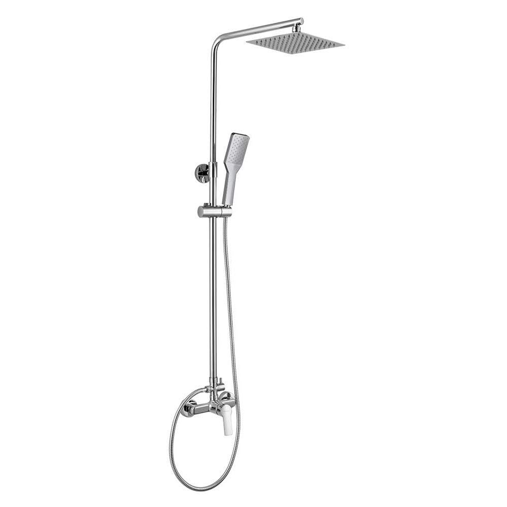 Kibath L424221 Columna Monomando Modelo SIO Tubo Redondo Extensible Regulable en Altura de 80 a 120 cm. Incluye Ducha de Mano y rociador con diseño Cuadrado. Recambios garantizados, Cromo Brillo