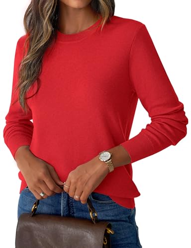 Image of GKBK Women's Wool Blend Sweaters 2026 Fall Fashion Lightweight Business Casual Outfits Long Sleeve Crew Neck Pullover Tops