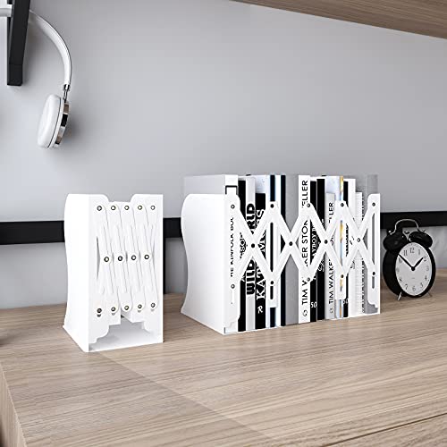 Puncia Desktop Adjustable Bookends Expandable Book Binder Holder Table Telescopic Bookshelf Metal Memo Bookcase Rack Shelf For Kid Child Student Office Book File Organizer Storage(White) #TOP6