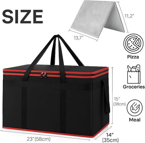 Cooler Insulated Food Delivery Bag & Drink Carrier with Hard Bottom, XXX-Large Pizza Bags for Doordash/Uber Eats, Grocery Catering Travel Thermal Frozen Carrier, Cold Warmer Accessories for Door Dash - Thumbnail 4