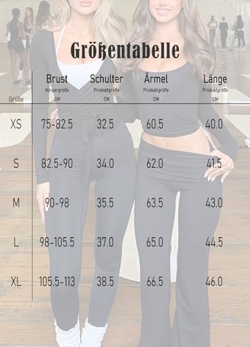 Navneet Damen Wickelshirt Sport Yoga Oberteil Langarm Eng Y2K Pilates Ballet Wrap Tops Bolero Herbst Kleidung Schwarz S