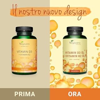 Vitamina D3 + K2 MK7 | VEGAN | Vitamine di Marca dall’Europa | K2 >99% all-trans MK-7 K2VITAL | Alta Biodisponibilità | per Ossa, Denti e Sistema Immunitario | Cruelty Free | Vegavero
