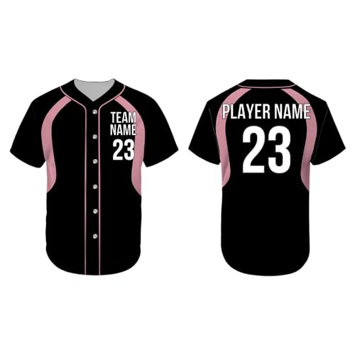 SGS SPORTS GEAR SWAG Custom Baseball Jersey, Personalized Short Sleeve & Sleeveless Jerseys with Name/Number, Uniform Set for Men, Women, Youth, and Kids, Black - Pink