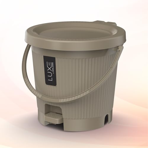 Image of KOLORR Luxe Premium Plastic Pedal Dustbin | Modern Plastic Waste Bin, Trash can with Sleek Design for Home, Kitchen, Office, Bathroom & Washroom - Small, Lt Brown