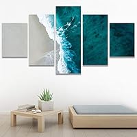 SIGNWIN 5 Panel Canvas Wall Art Beach Blue Coastal Cool Photography Relax/Calm for Home Decorations Ready to Hang - 60