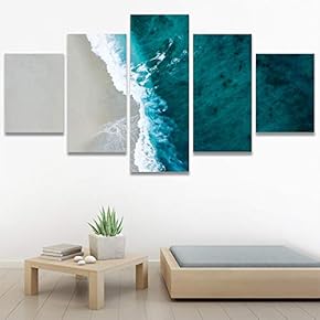SIGNWIN 5 Panel Canvas Wall Art Beach Blue...
