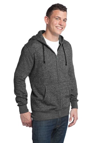 District - Young Mens Marled Fleece Full-Zip Hoodie DT192 - Marled Black_L2