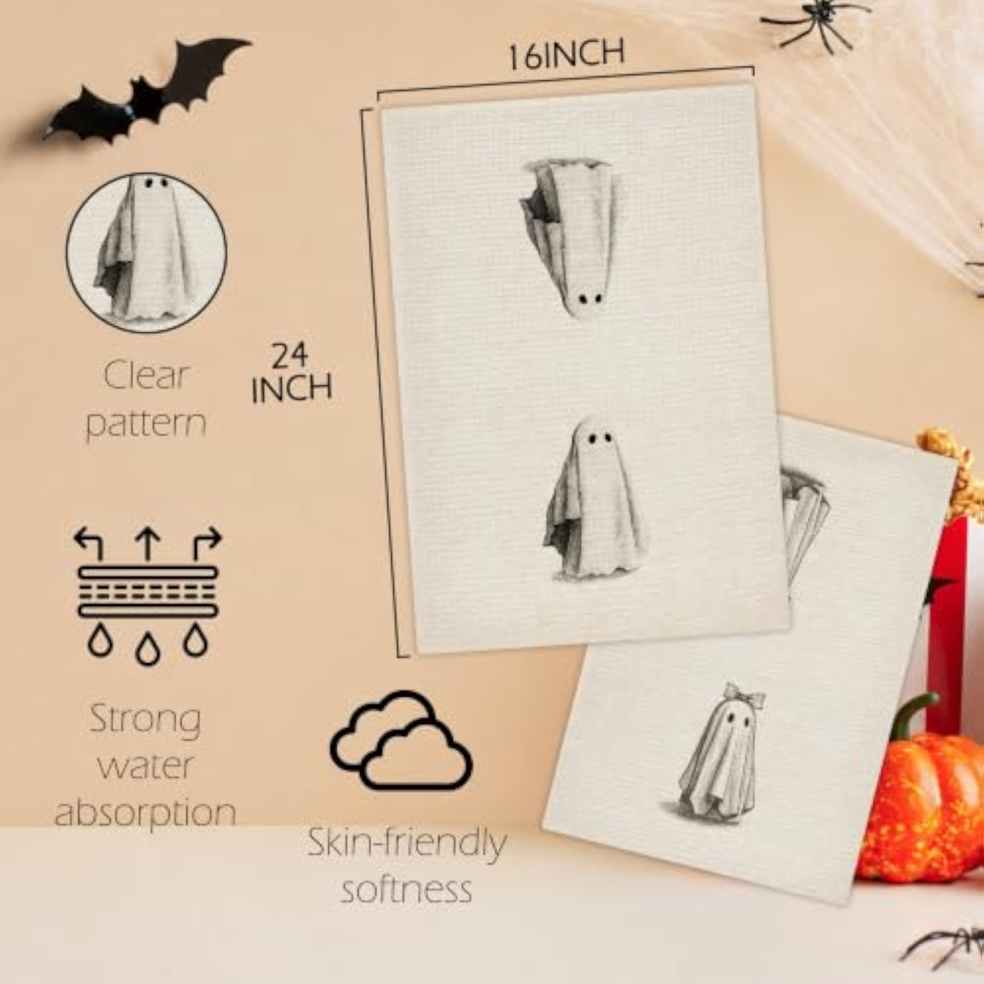 Rustic Farmhouse Halloween Ghost Kitchen Towels Set