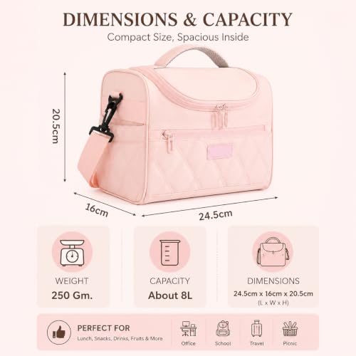 Image of WEMOL Insulated Lunch Bag for Travel, 8L Leakproof Tote Bag with Strap (Lunch Tote - Pink)