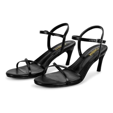 ISNOM Kitten Heels for Women, Womens Low Heels Ankle Strap Short Heels for Women Dressy Daily Comfort (Black-07.5) Cover