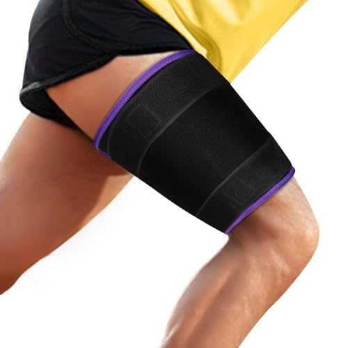 supregear Soporte Muslo, Soporte Ajustable para la Lngle del Muslo, Manga de Compresión del Muslo Cuádriceps, Soporte de Cadera para la Recuperación de Lesiones Musculares Hombres/Mujeres, Púrpura