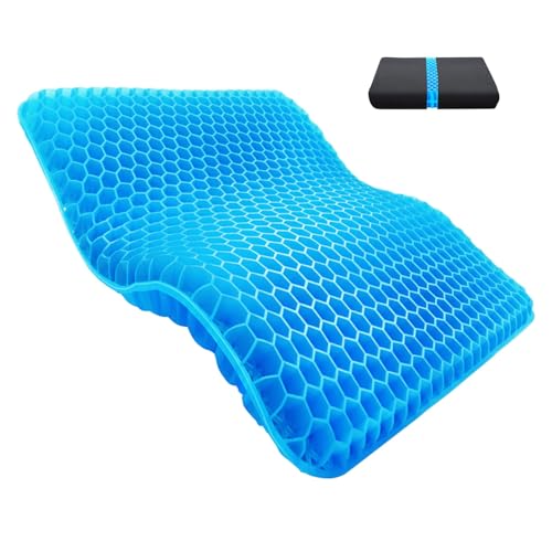 チチロバ(STAWGRNY) ゲルクッション 極厚【冬用カバー付き】42×37×6cm 無重力 クッション 座布団 ハニカム構造 蒸れない 敬老の日 在宅勤務 オフィス 車 椅子 自宅用 洗える カバー 熱可塑性エラストマー ZD-03-T ブルー (42*37*6cm)