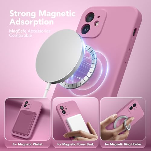 Image of Magnetic for iPhone 12 Case, Compatible with MagSafe, [Full Camera Protection] [Screen Protector] Silicone Shockproof Protective Phone Case for iPhone 12 6.1 inch, Blackcurrant