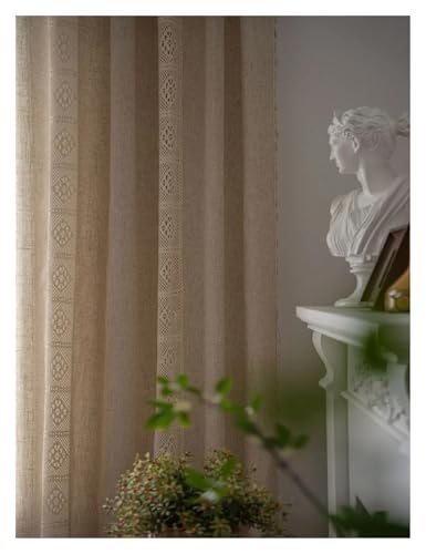 Rideau en lin rouge de style bohème avec pompons 150x180cm