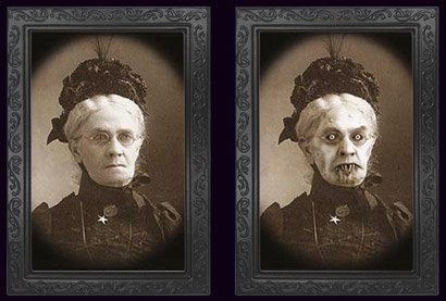 Cultica Halloween Bild Verwandlungsbild Horror Galerie des Grauens 09 "Edel behütete Bosheit mit Biss 38 cm x 25 cm der Blickwinkel verändert das Bild Party Deko Cover