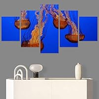 SIGNWIN 5 Panel Canvas Wall Art Group Jellyfish Marine Life Multicolor Photography Realism Tropical Ultra Whimsical for Home Decorations Ready to Hang - 60