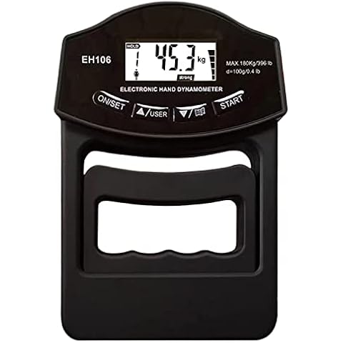 Hand Dynamometer Grip Strength Trainer Measurement Meter - Digital Gripper Strengthener Tester Exerciser for Forearm Training Crossfit Weightlifting Finger Power - Capacity 397 Lb / 180 Kg (Black+B) Cover