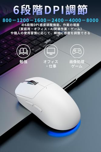 Kungix ゲーミングマウス ワイヤレス Bluetooth 超軽量 75g 低遅延 1ms 超高速 高耐久 8000DPI Type-C RGBライト オプティカルセンサー 5ボタン の商品画像 2