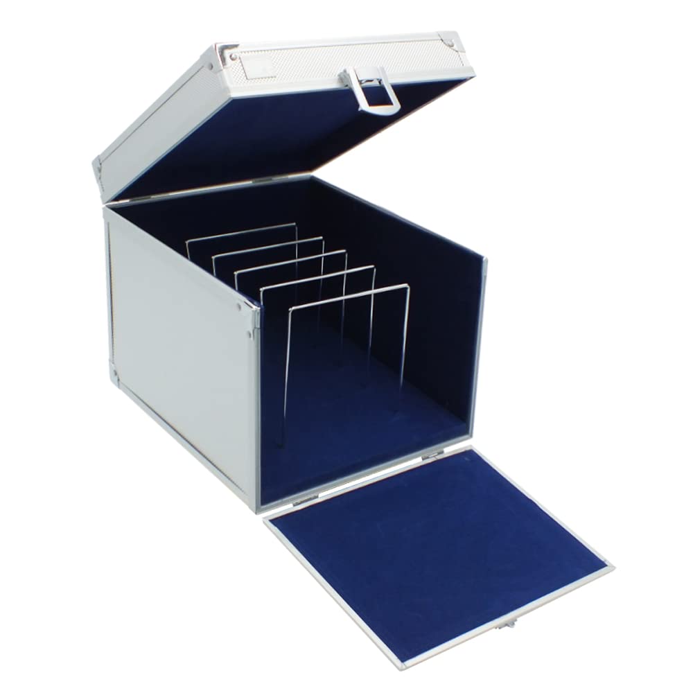 SAFE 2937 aluminiowa walizka na karty A5 I z otwieranym przodem z uchwytem | wzmocnione narożniki i zamykane zapięcie na zawiasach I idealna do układania w stos lub w podróży I 210 x 230 x 270 mm