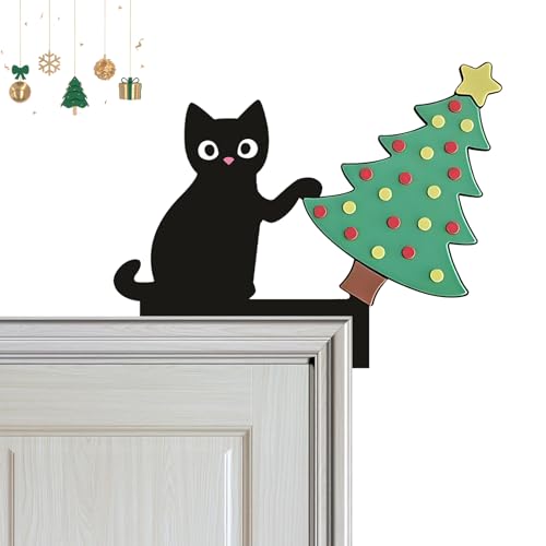 Türrahmen Weihnachtsdeko mit Klebeband, Schwarze Katze Weihnachtsbaum...