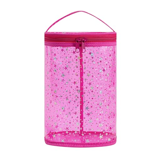 Clear Star Lotion Cylinder Bag for Toiletry,Waterproof PVC Sunscreen Travel Makeup Bag,Top Handle Cosmetic Bag Gift for Beach and Pool(01Hot Pink)