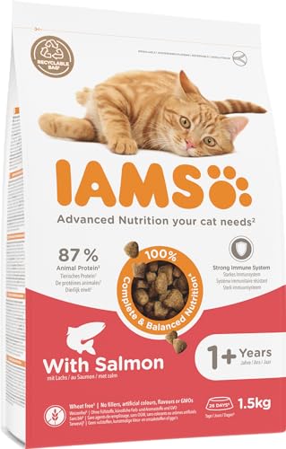 IAMS for Vitality Katzenfutter trocken mit Lachs - Trockenfutter für Katzen im Alter von 1-6 Jahren, 1,5 kg