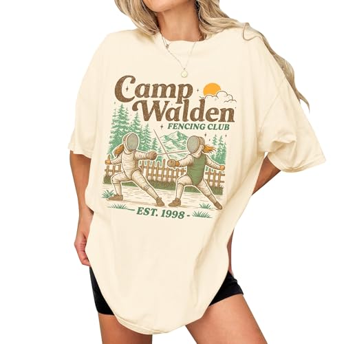 Summer Camp Shirts for Women - Walden Fencing Scout Club Shirt - Retro Summer Camps Tshirt for Adults - Classic Parent Camping 1988 Outfit - Funny 90s Throwback Camp Movie Tshirts (Ivory-L)