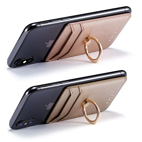 Biajiya Cell Phone Card Holder Rfid Ring Stand Stick On Wallet Pu Leather Card Holder For Back Of Phone For Iphone Android And All Smartphones (Rose/Gold) #TOP3